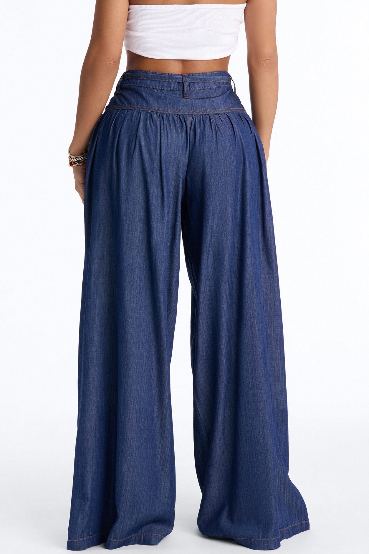 Golden Hour Chambray Tie Waist Pant 33″ - Dark Wash