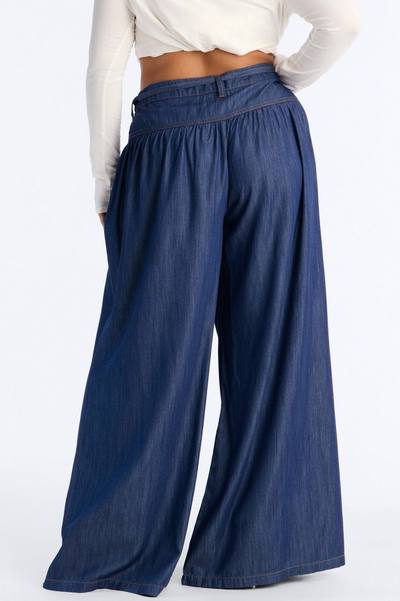 Golden Hour Chambray Tie Waist Pant 33″ - Dark Wash