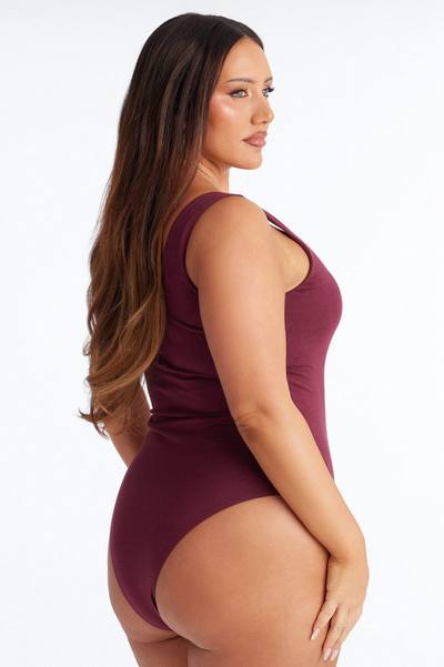 Jenna Double Lined Jersey Bodysuit - Wine