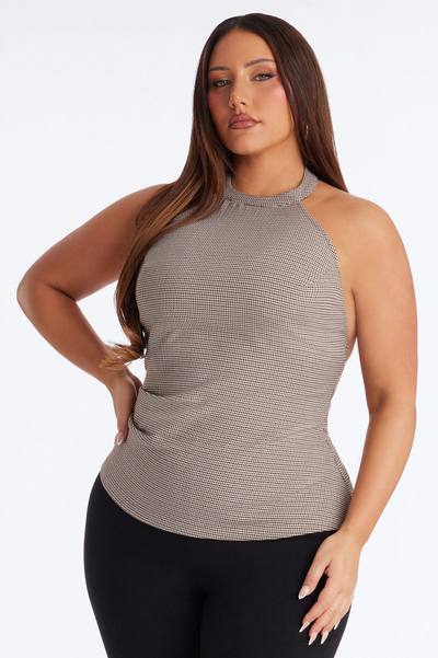 Meeting In Motion Houndstooth Halter Top - Brown/combo