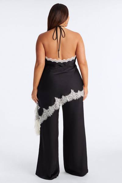 Bella Rose Draped Lace Trim Jumpsuit - Black