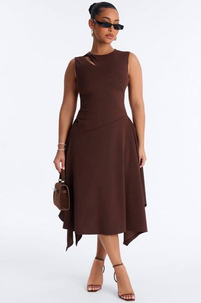Ninna Asymmetrical Midi Dress - Chocolate