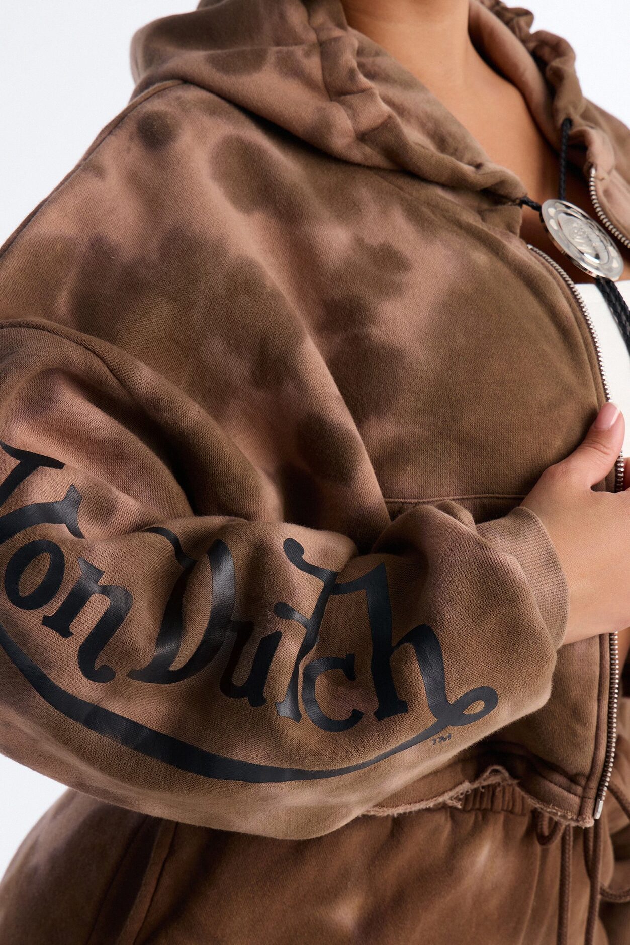Von Dutch Ash Rider Washed Zip Up Sweatshirt - Brown Combo