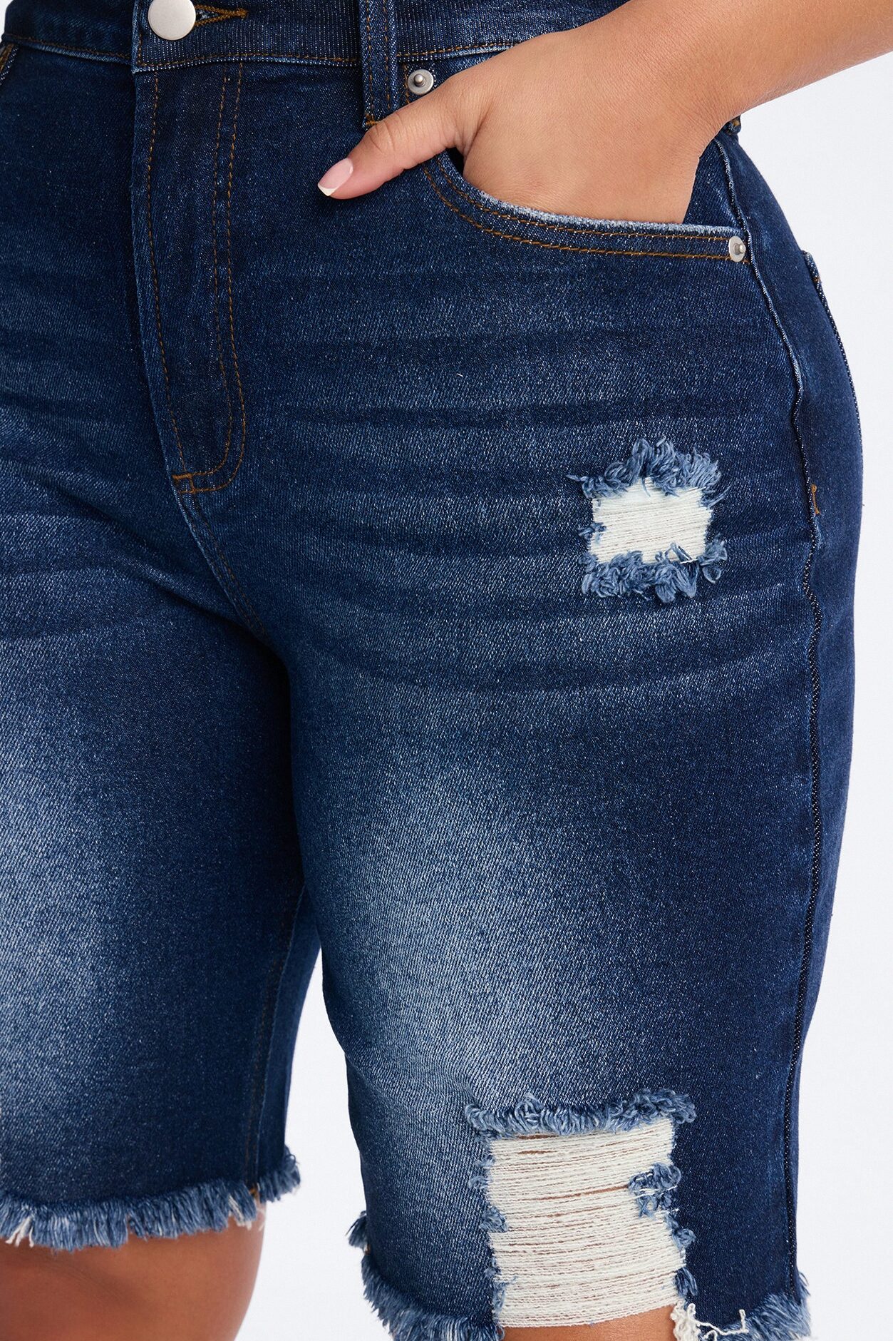 Came To Win Stretch Denim Bermuda Shorts - Dark Wash