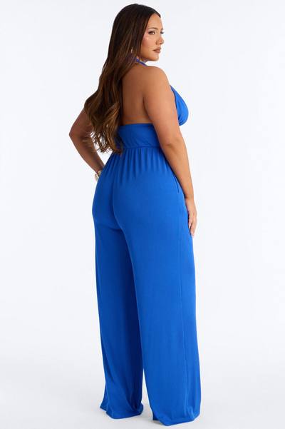 Aryana Plunge Neck Jumpsuit - Royal