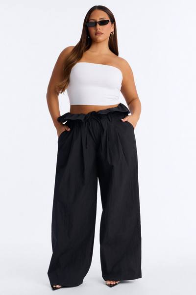 All Strings Attached Fold Over Waist Windbreaker Pant 33″ - Black
