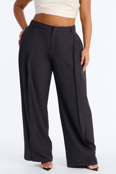 Anya Double Side Pleat Button Hem Trouser 33″ - Charcoal