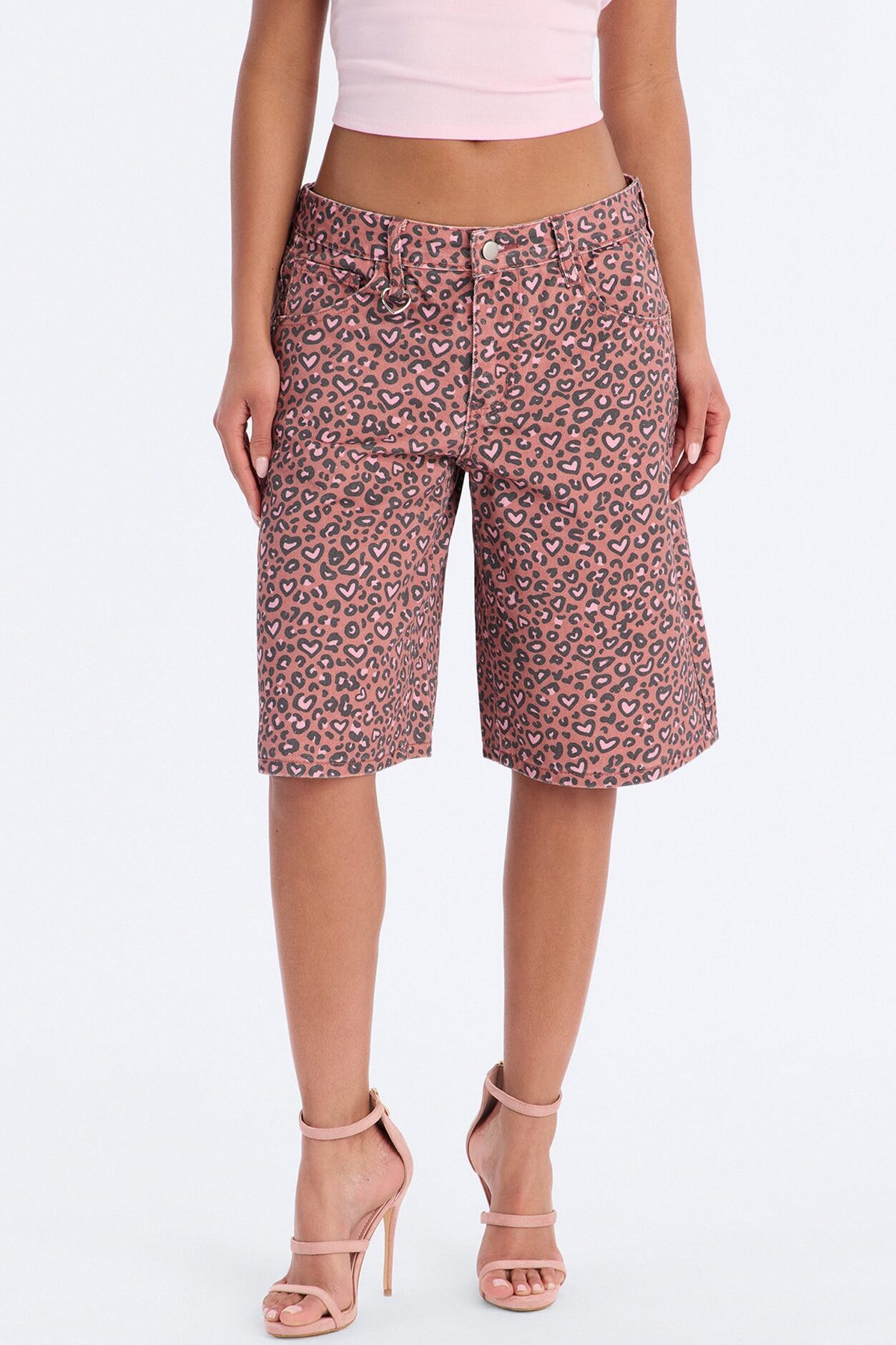 Wild At Heart Cheetah Print Denim Jorts - Pink/combo