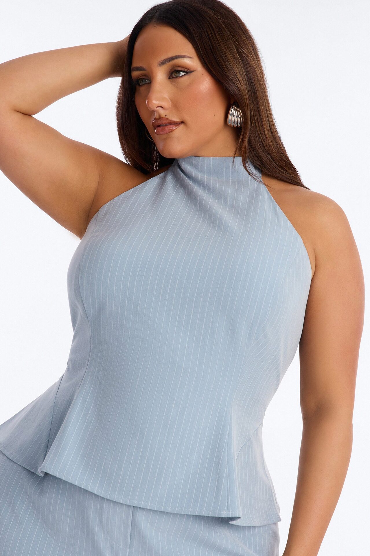 Alice Halter Pinstripe Pant Set - Light Blue