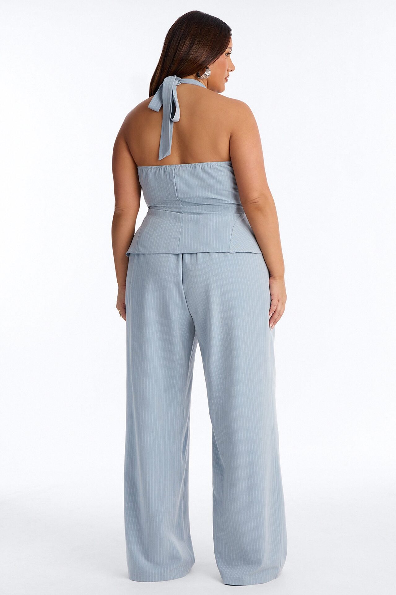 Alice Halter Pinstripe Pant Set - Light Blue