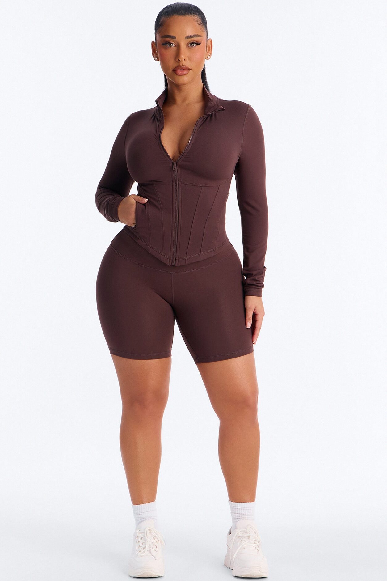Myla Tricot Lounge Fitted Zip Up Jacket - Chocolate
