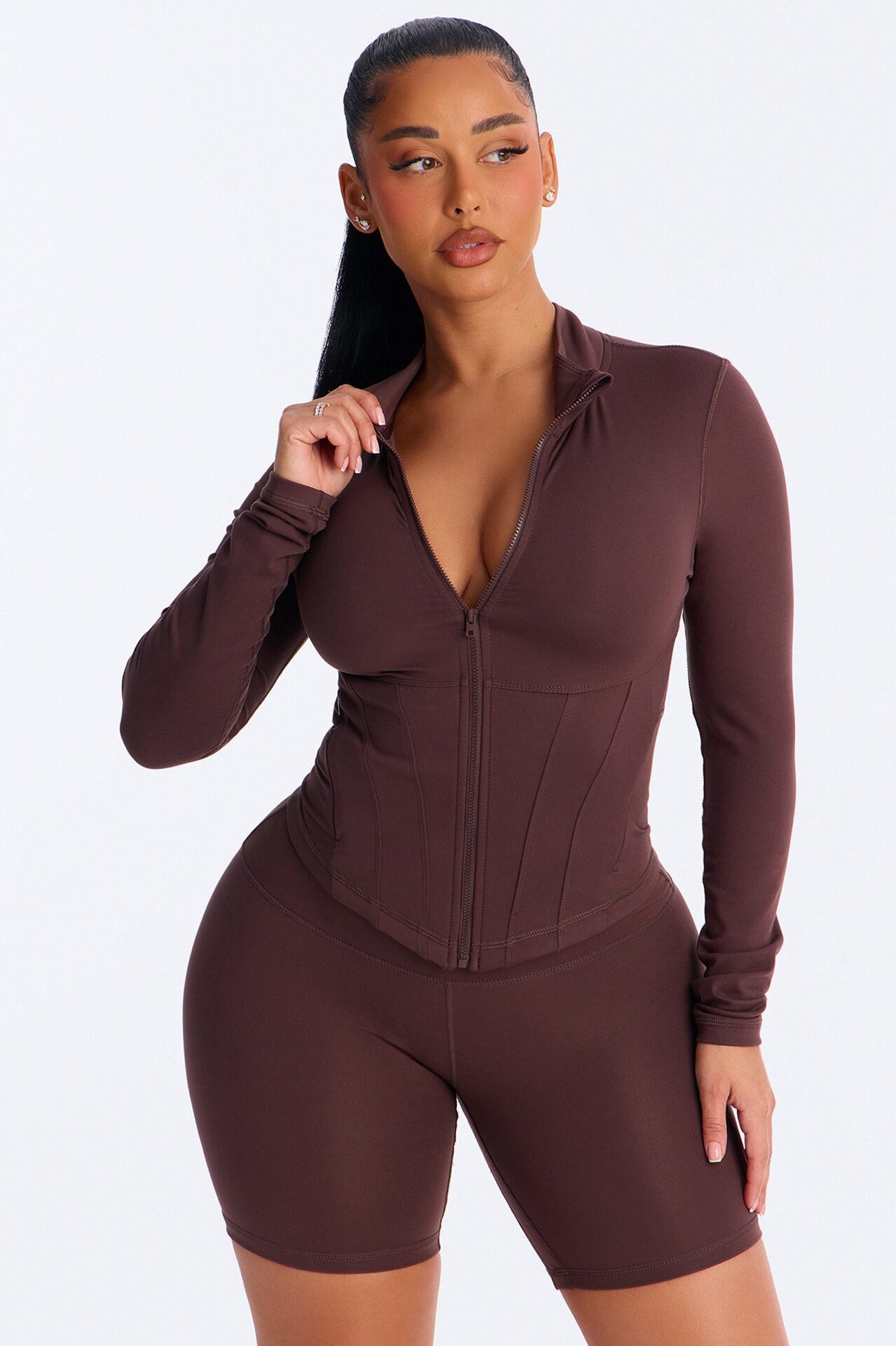 Myla Tricot Lounge Fitted Zip Up Jacket - Chocolate