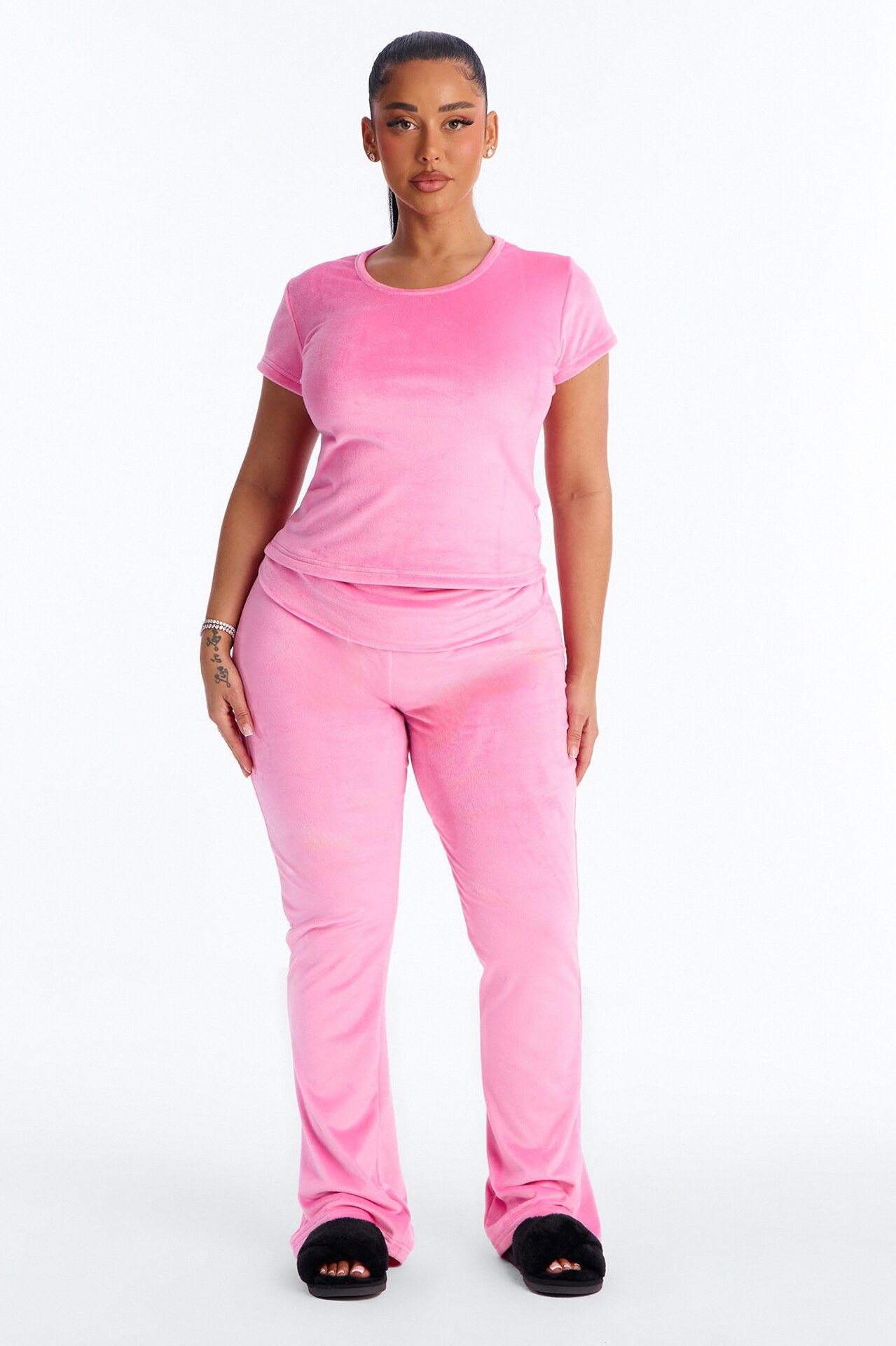 Cozy Moments Short Sleeve Velour PJ Pant Set - Hot Pink