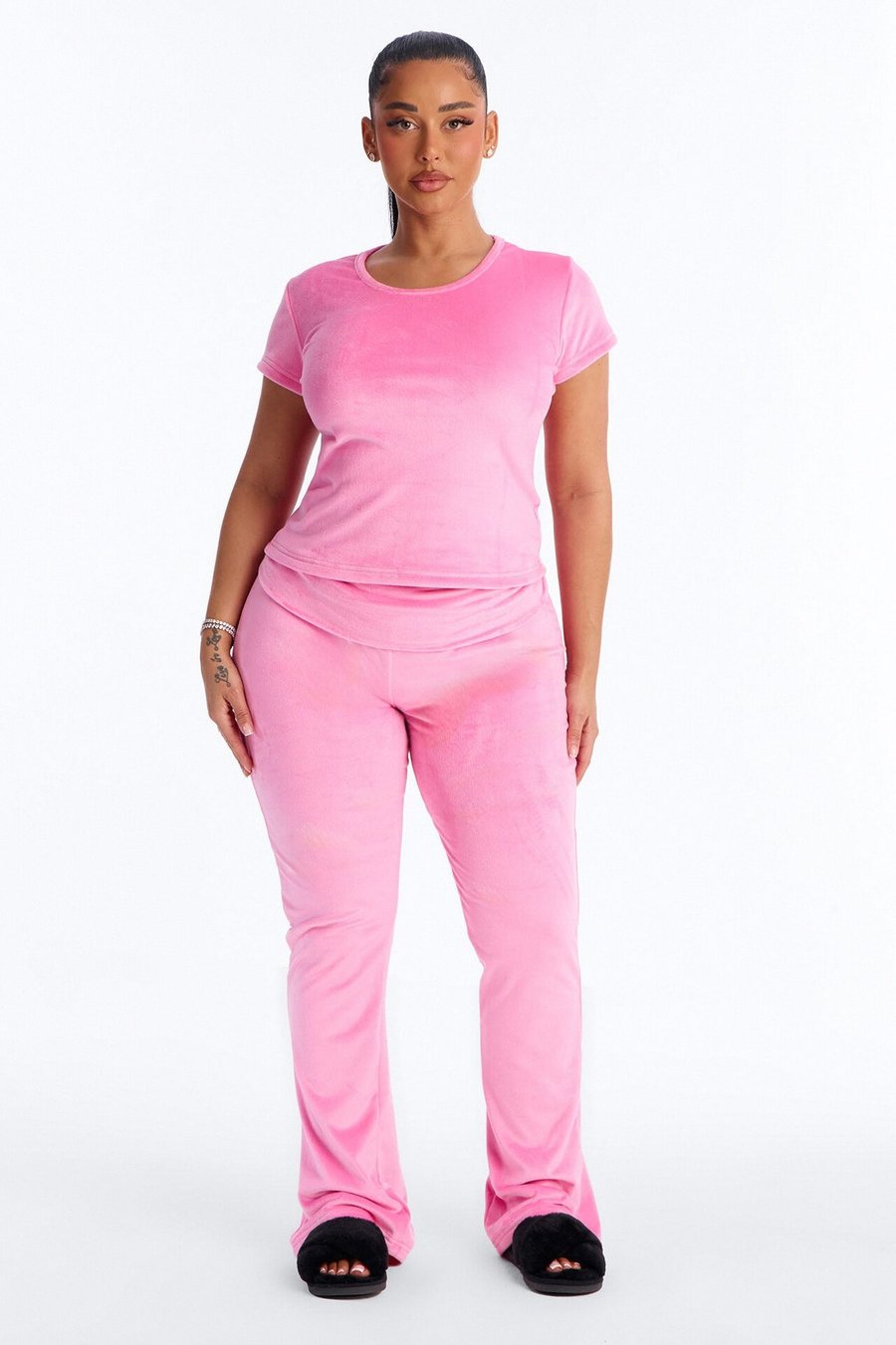 Cozy Moments Short Sleeve Velour PJ Pant Set - Pink