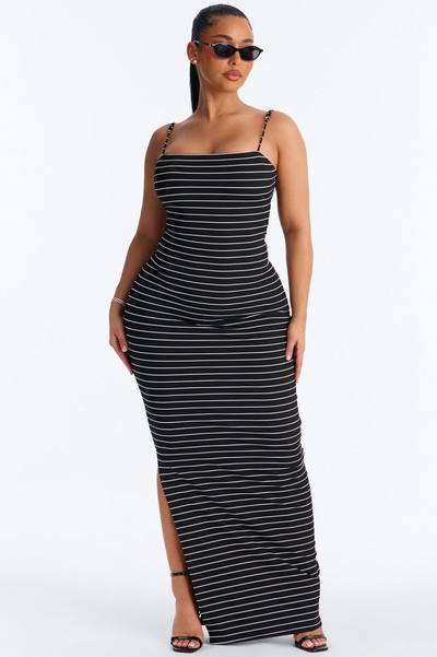 Thea Striped Twist Back Ribbed Maxi Dress - Black/White