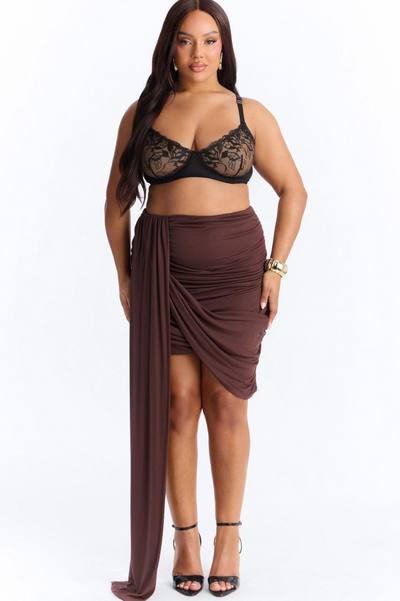 Effortless Edge Draped Midi Skirt - Chocolate