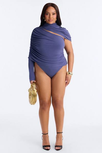 Untamed One Shoulder Draped Bodysuit - Blue