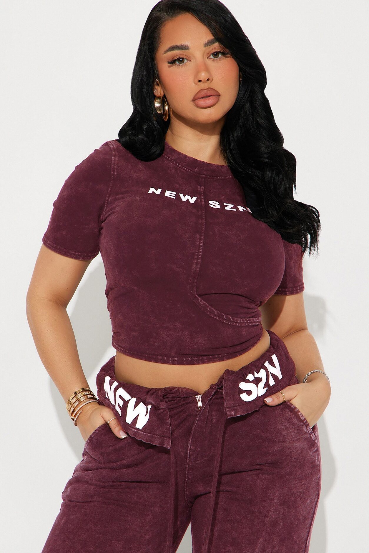 New SZN Washed Pant Set - Burgundy