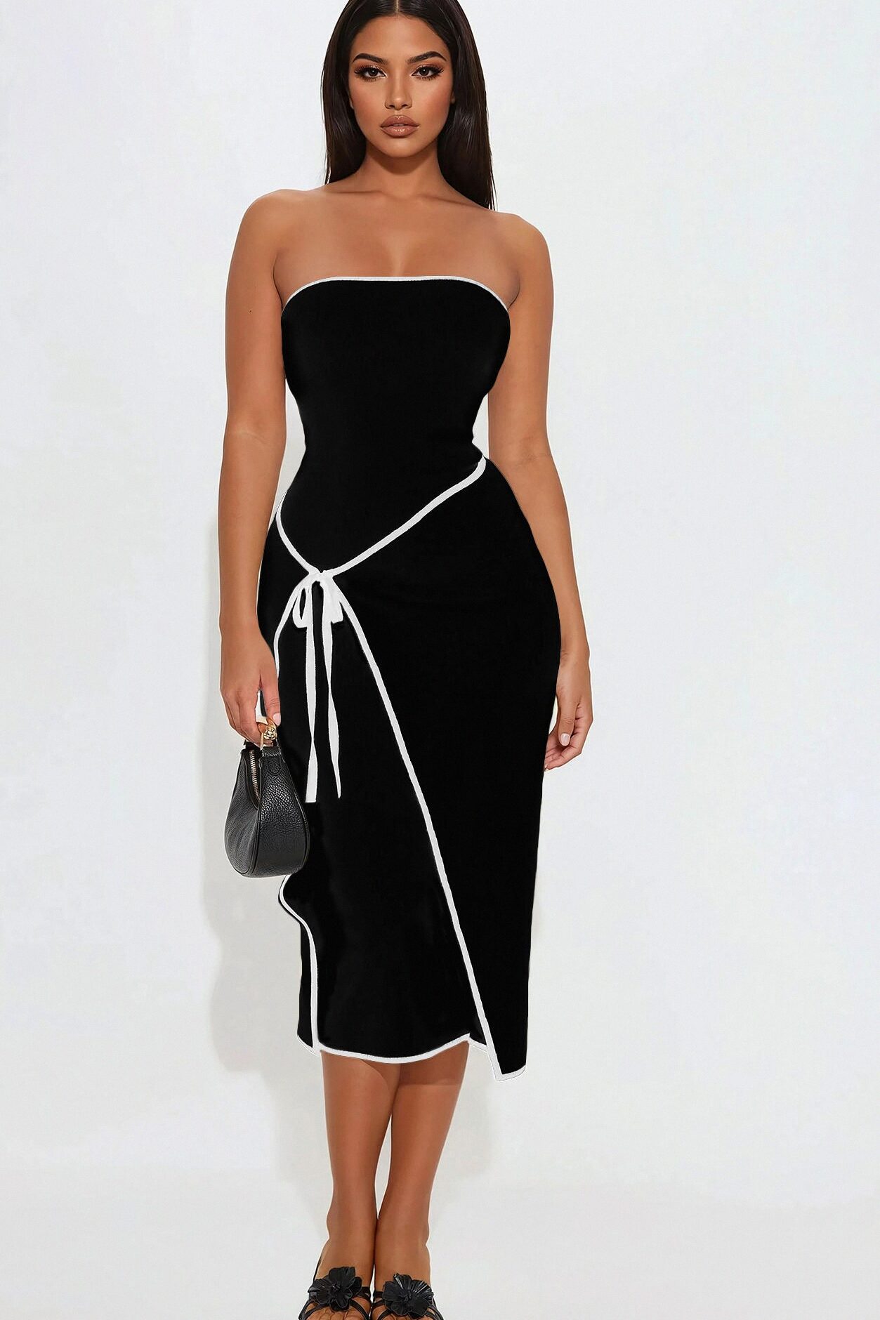 Strong Attraction Strapless Midi Dress - Black/White