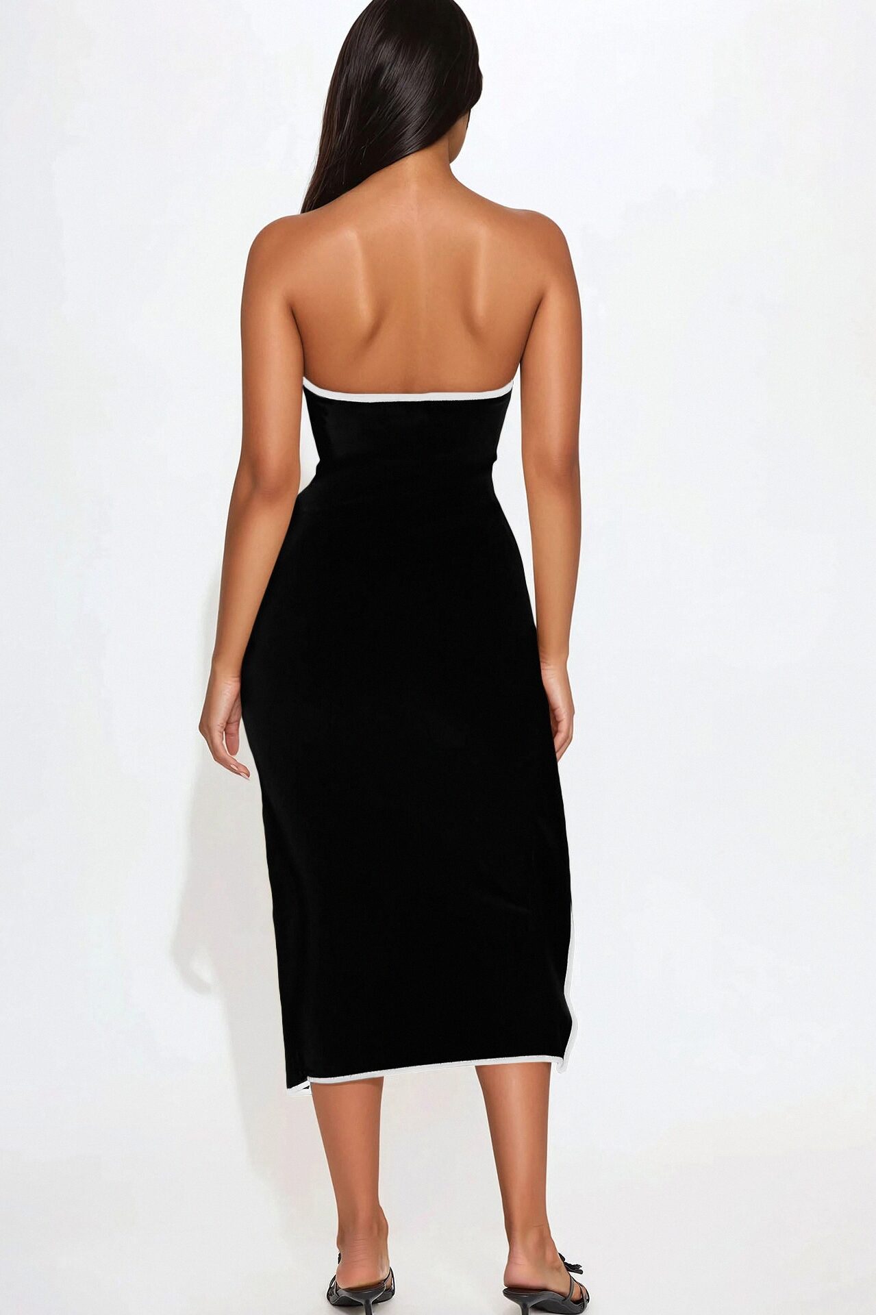Strong Attraction Strapless Midi Dress - Black/White