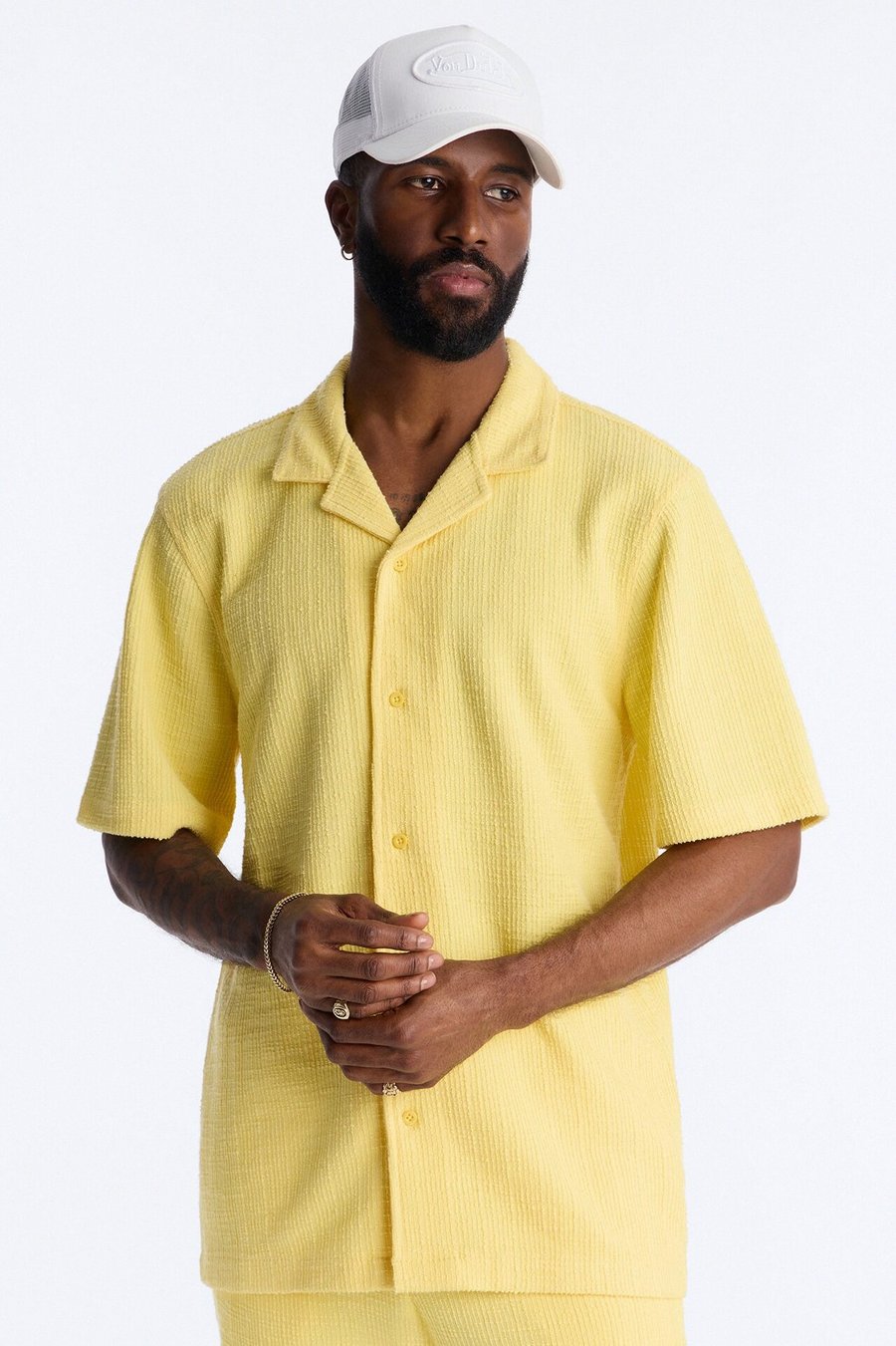 Dean Textured Short Sleeve Button Up Shirt - Yellow