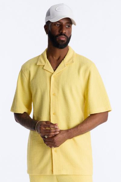 Dean Textured Short Sleeve Button Up Shirt - Yellow