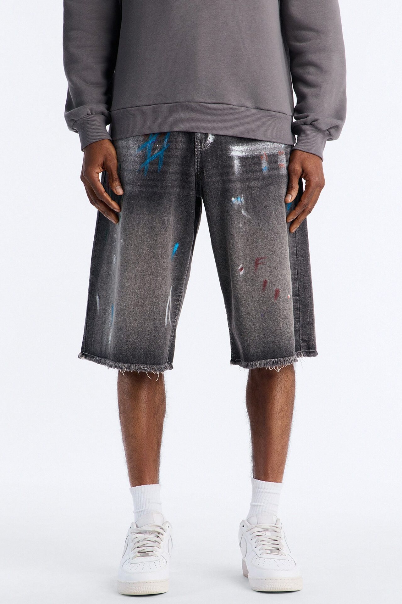 Baggy Vandal Drip Denim Short - Black Wash