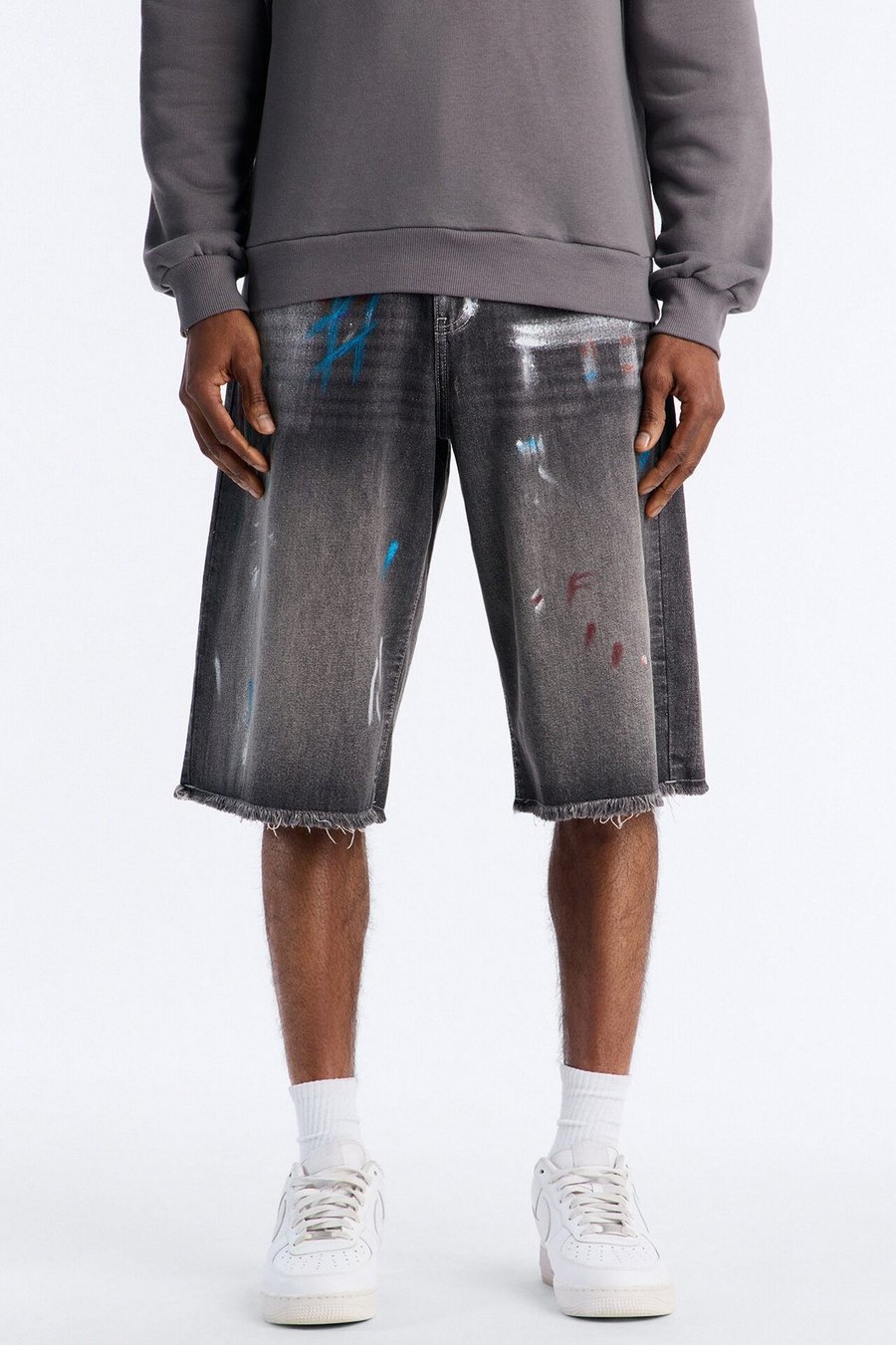 Baggy Vandal Drip Denim Short - Charcoal