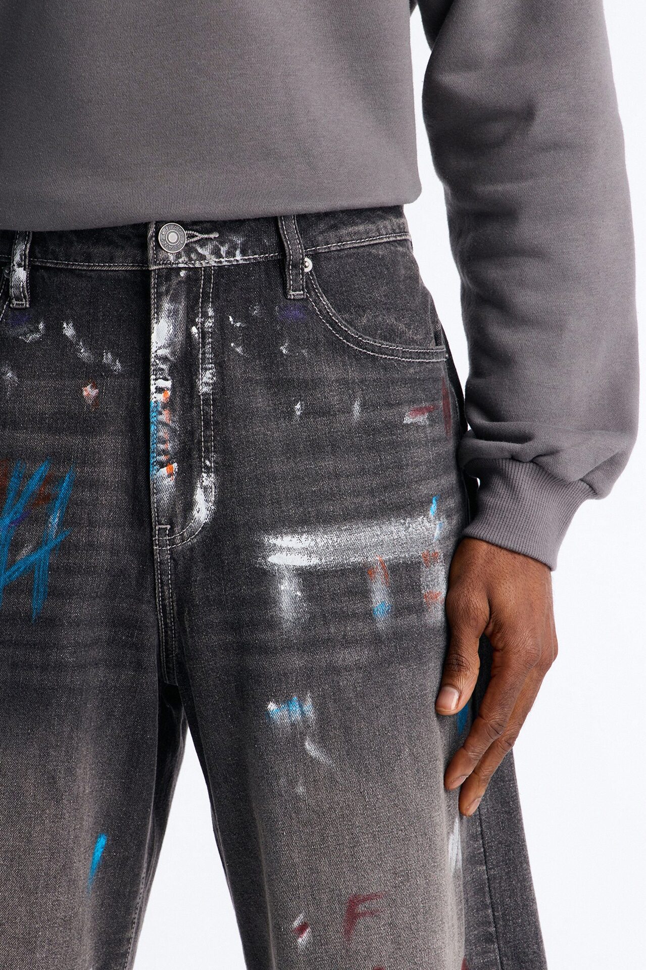 Baggy Vandal Drip Denim Short - Black Wash