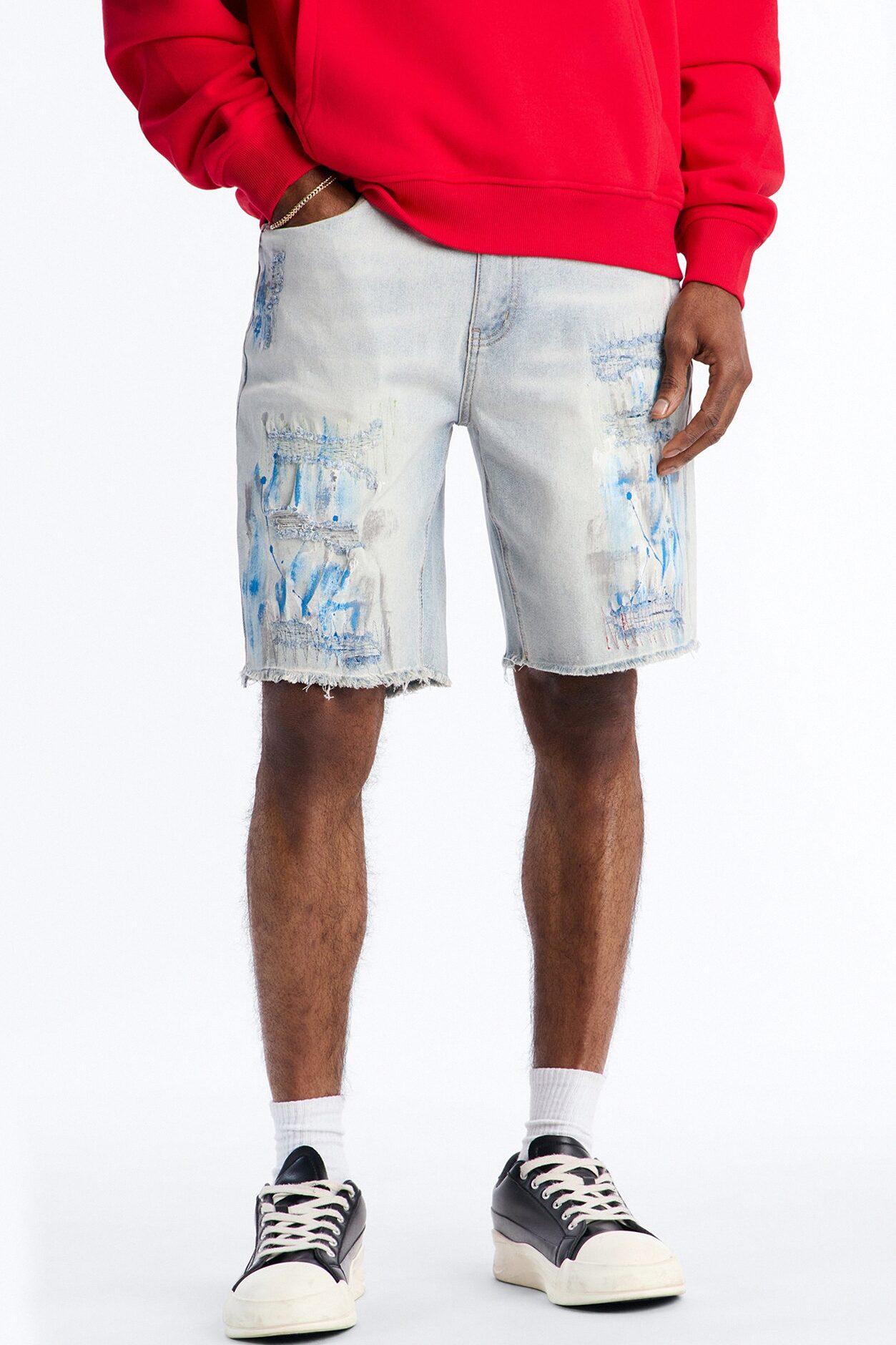 Slim Distressed Painter Denim Short - Light Wash