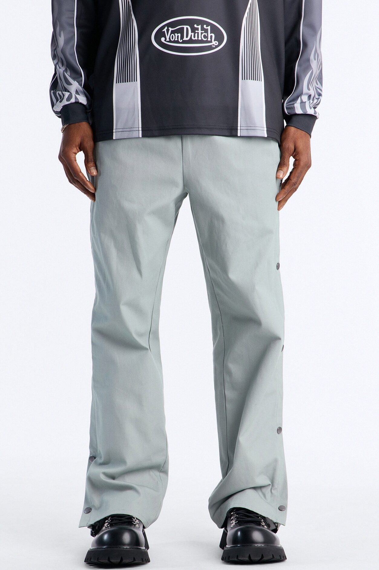 Straight Print Hint Studded Pant - Grey