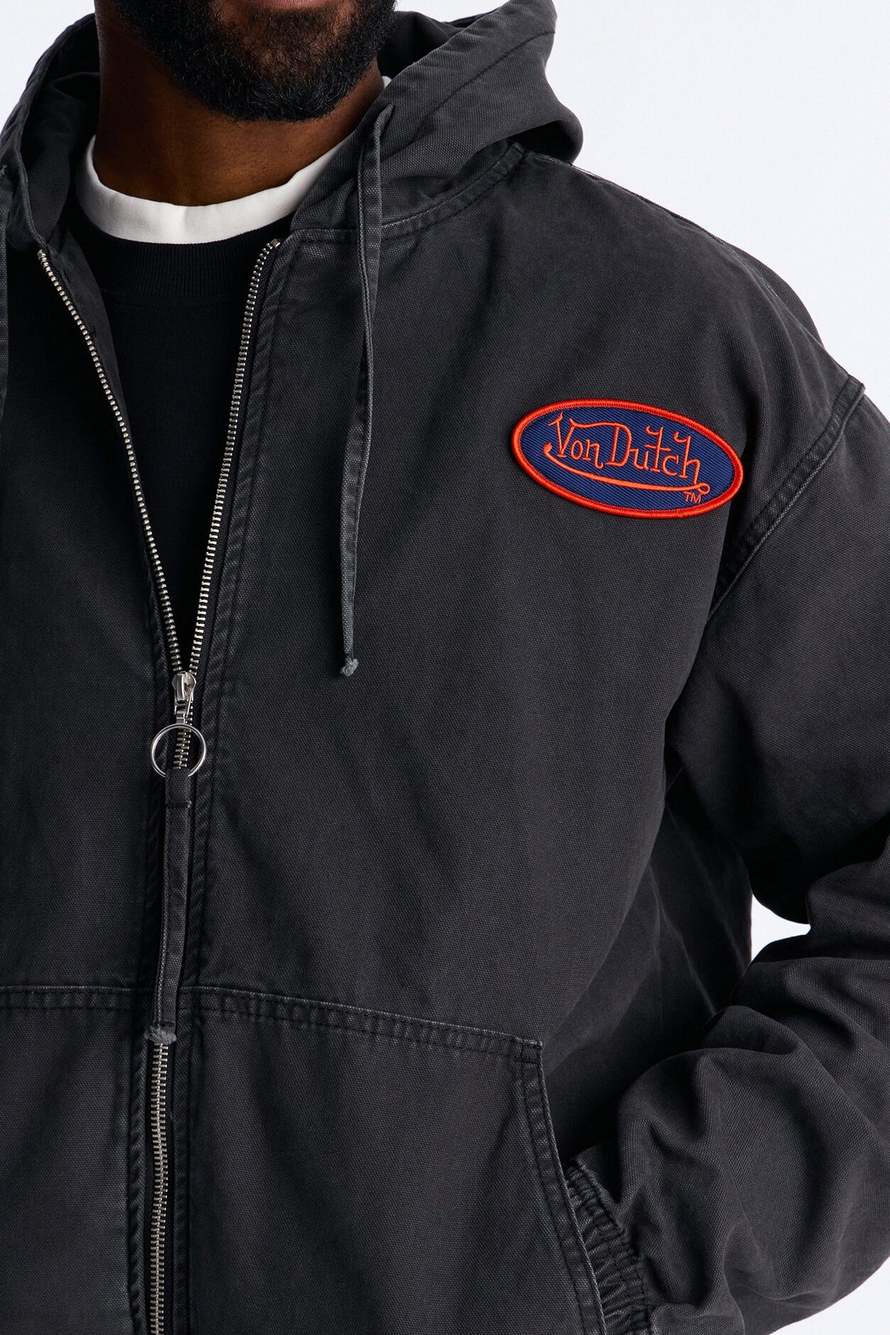 Von Dutch Eyeball Denim Zip Up Hoodie - Black Wash