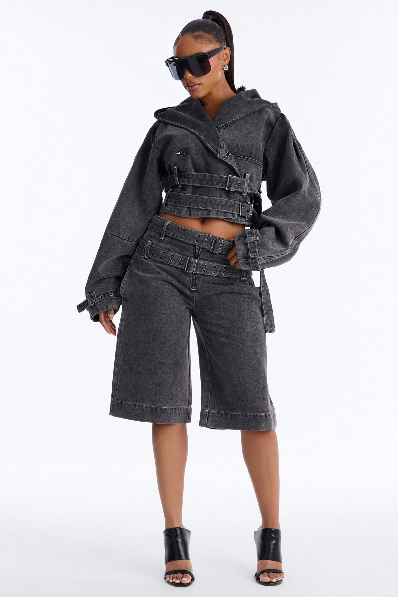 Loving London Hooded Denim Crop Trench - Grey