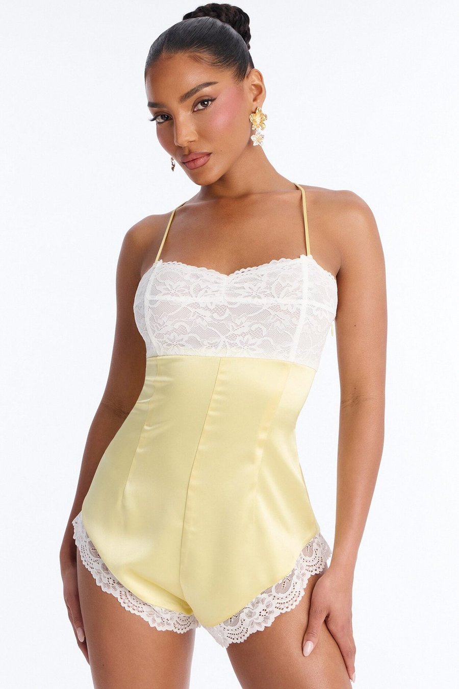 Bella Lace Trim Micro Romper - Yellow