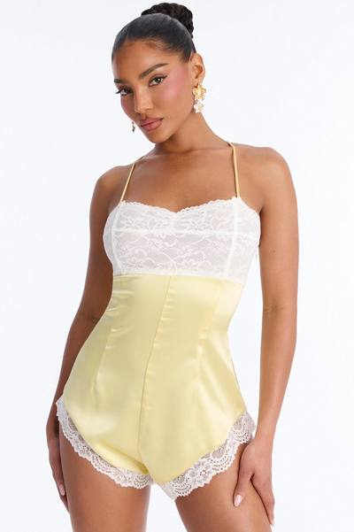 Bella Lace Trim Micro Romper - Yellow