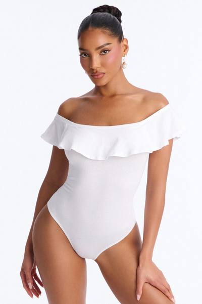Maisie Ruffle Off Shoulder Bodysuit - White