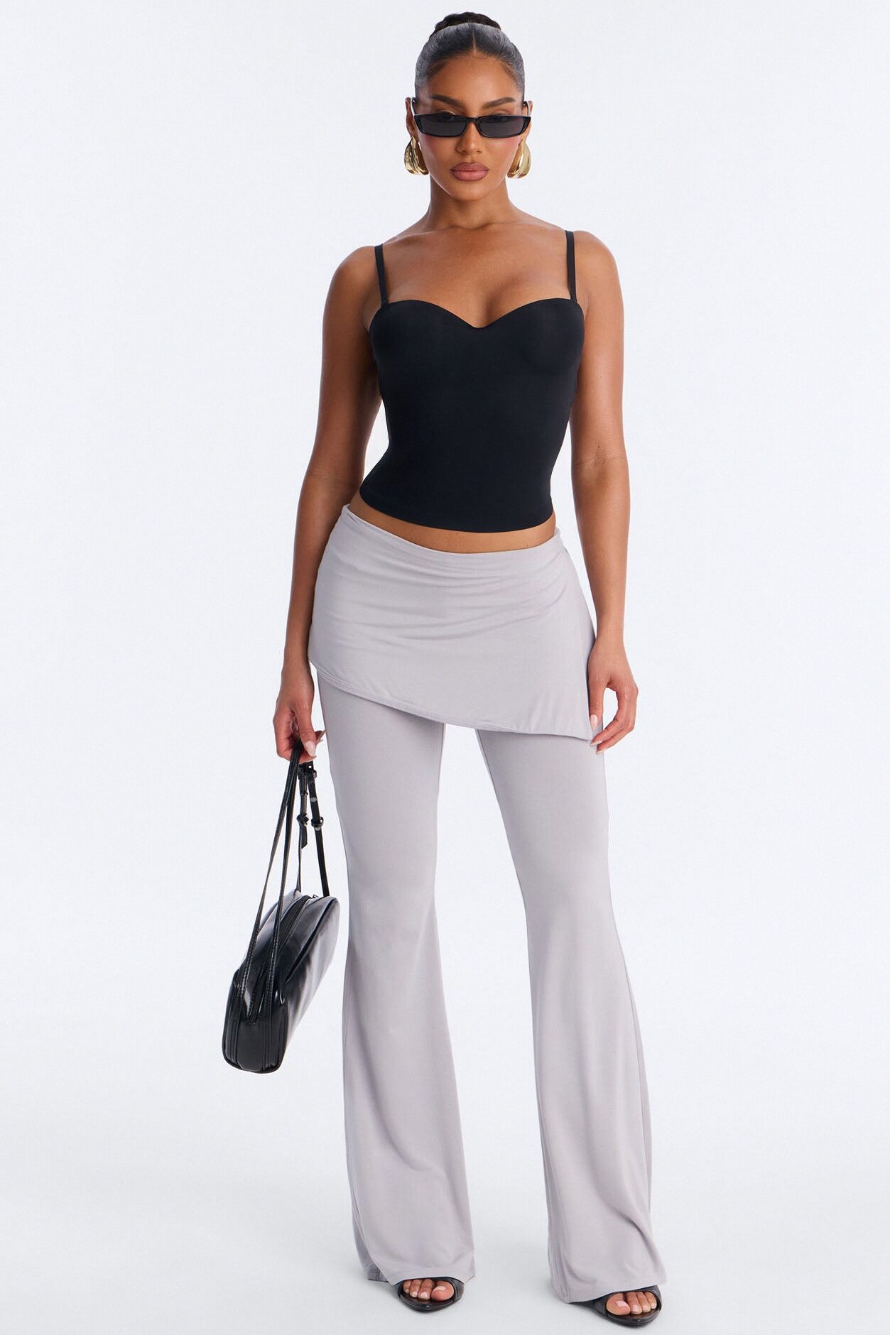 Wrapped Up Asymmetrical Skirt Flare Pant 33″ - Grey