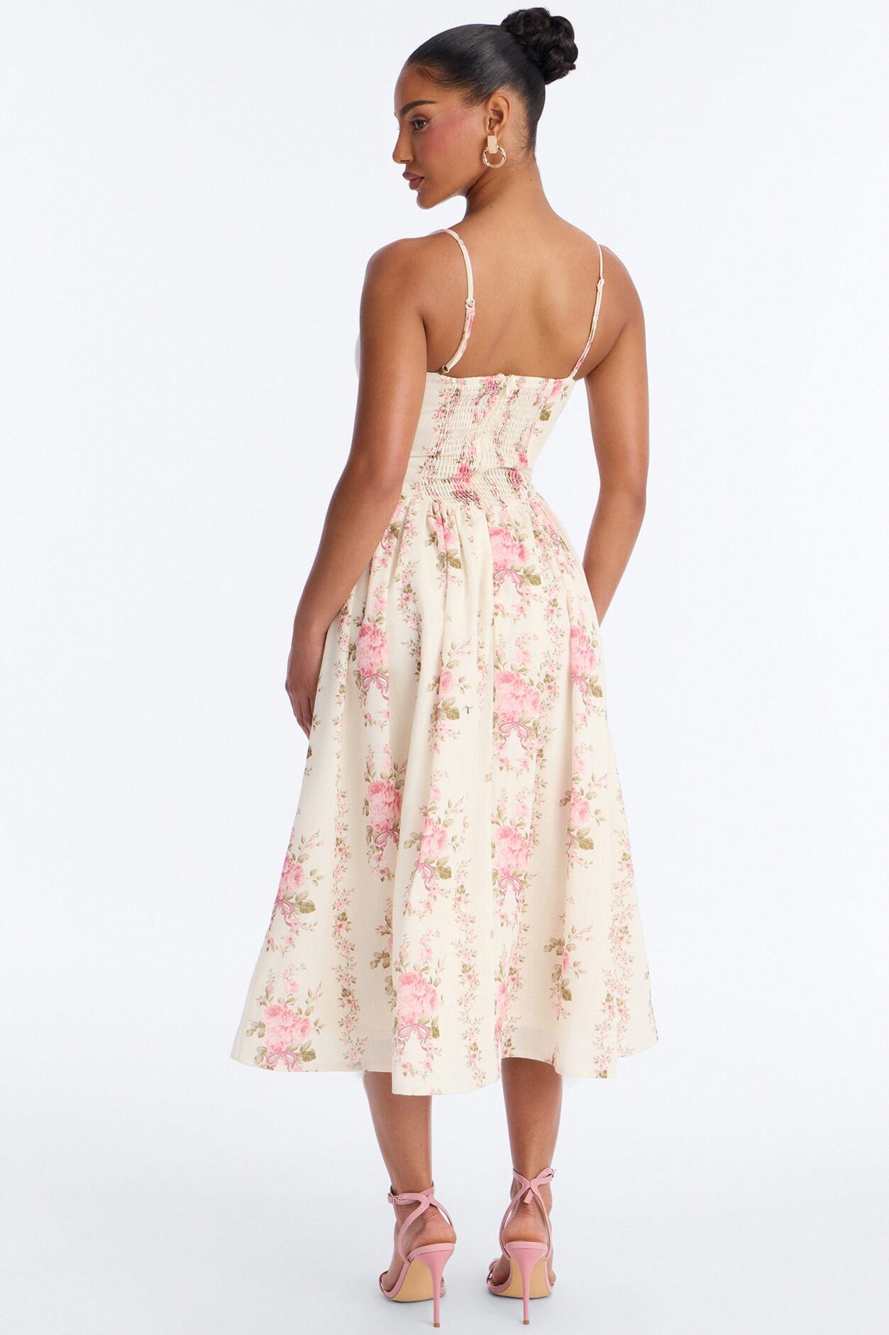 Winni Floral Linen Midi Dress - White/combo