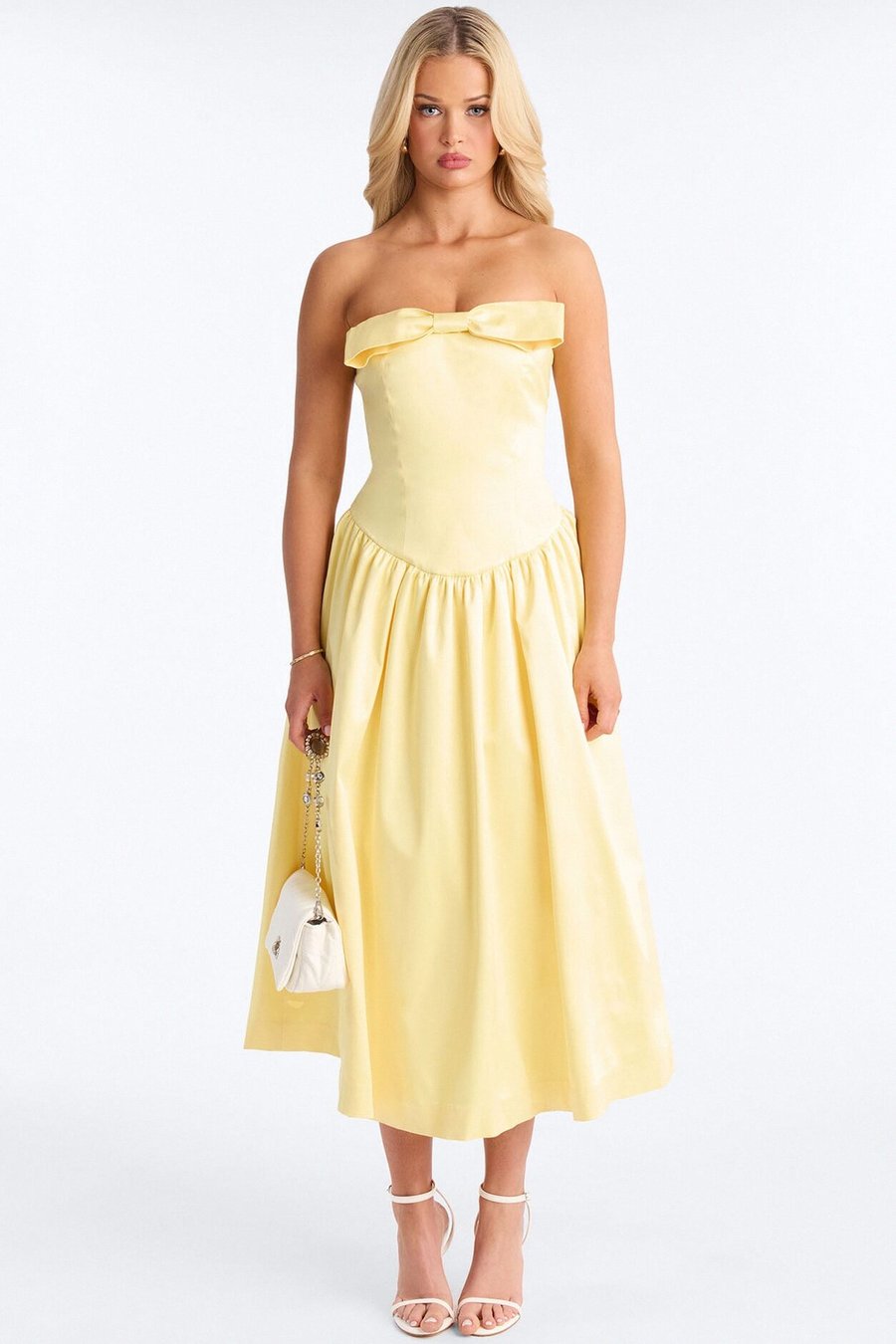 Darling Bow Satin Midi Dress - Yellow