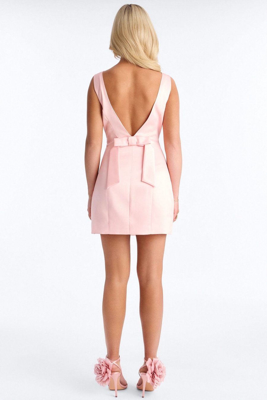 Darling Bow Satin Backless Mini Dress - Pink