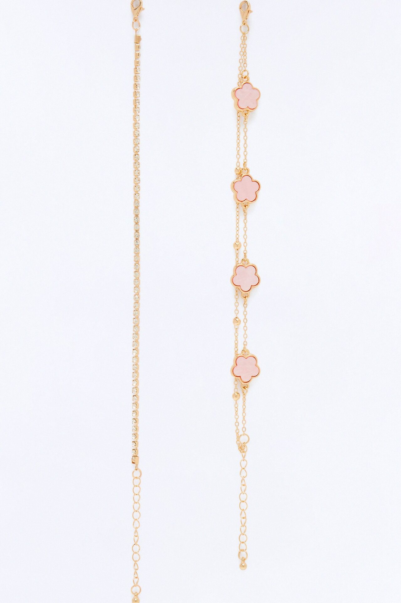 Wish Me Luck Clover 2 Piece Anklet Set - Gold/Pink