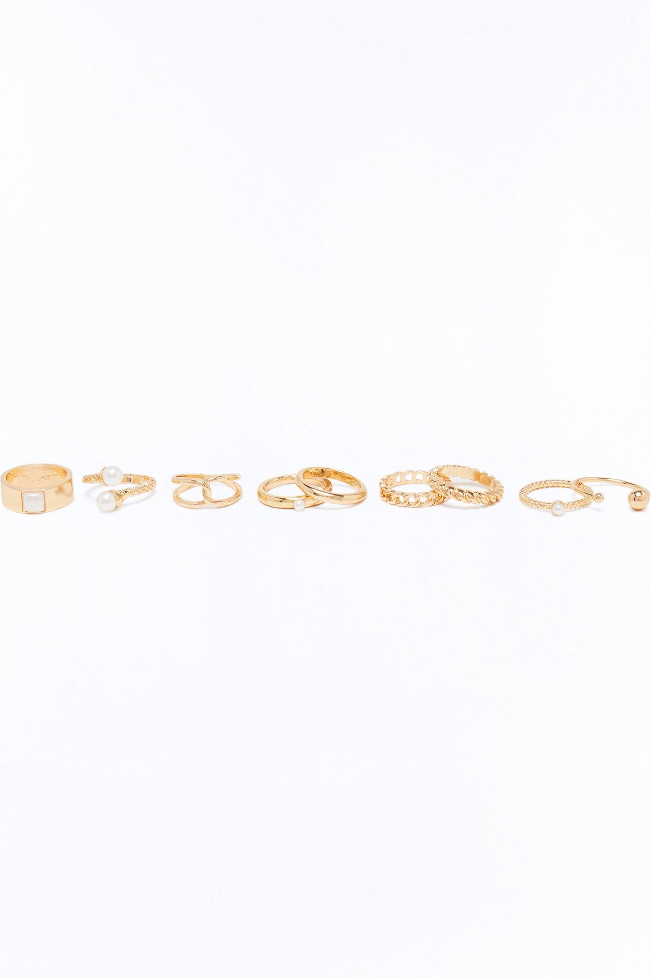 Keep Them All Twisted & Pearls 9 Piece Ring Set - Gold