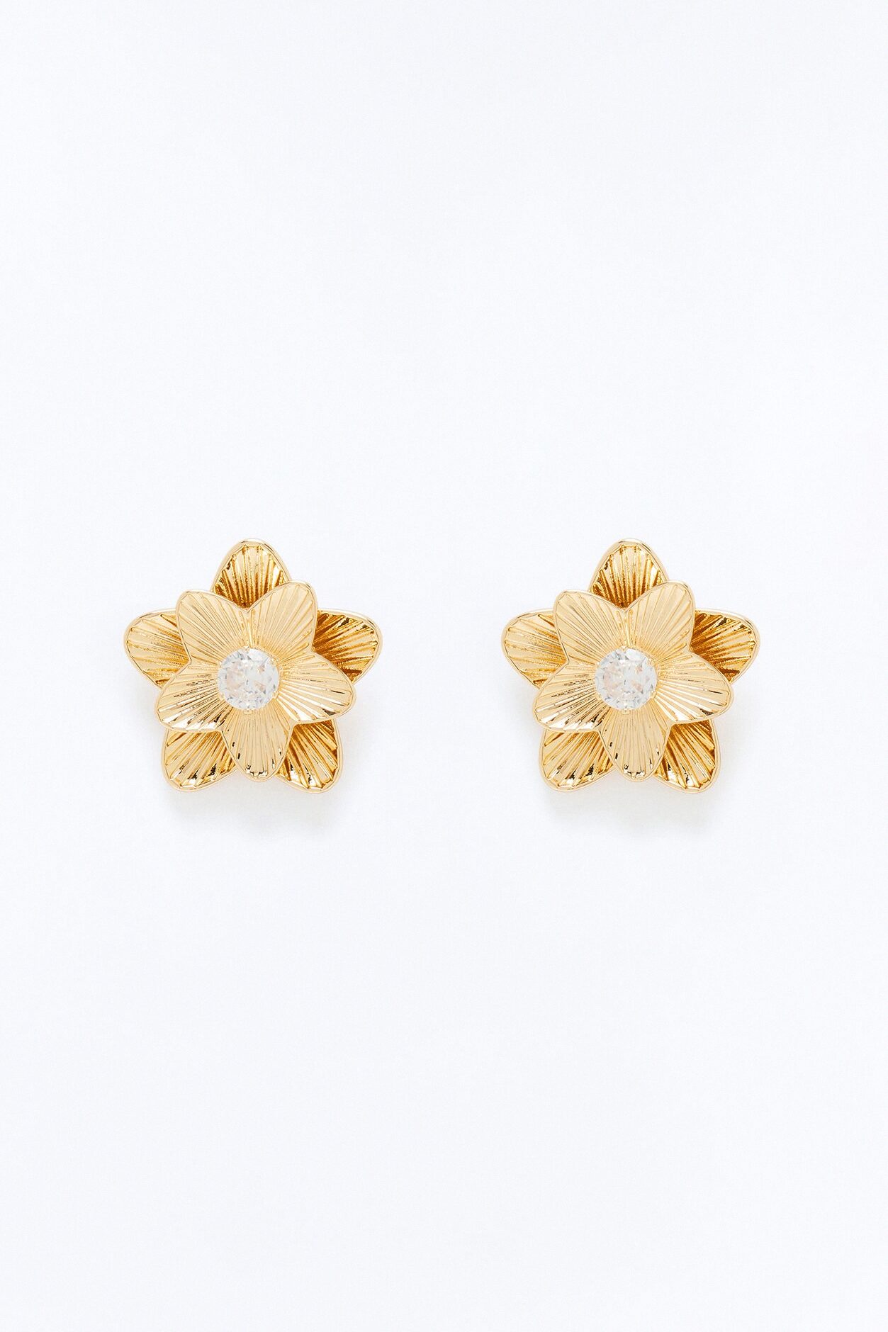 Teresa Floral Rhinestone Stud Earrings - Gold/Clear