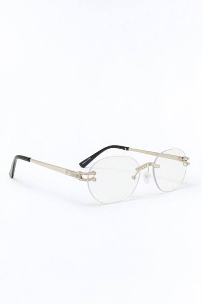 Embellished Round Frameless Metal Sunglasses - Silver