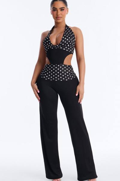 Kalana Polka Dot Flare Jumpsuit - Black