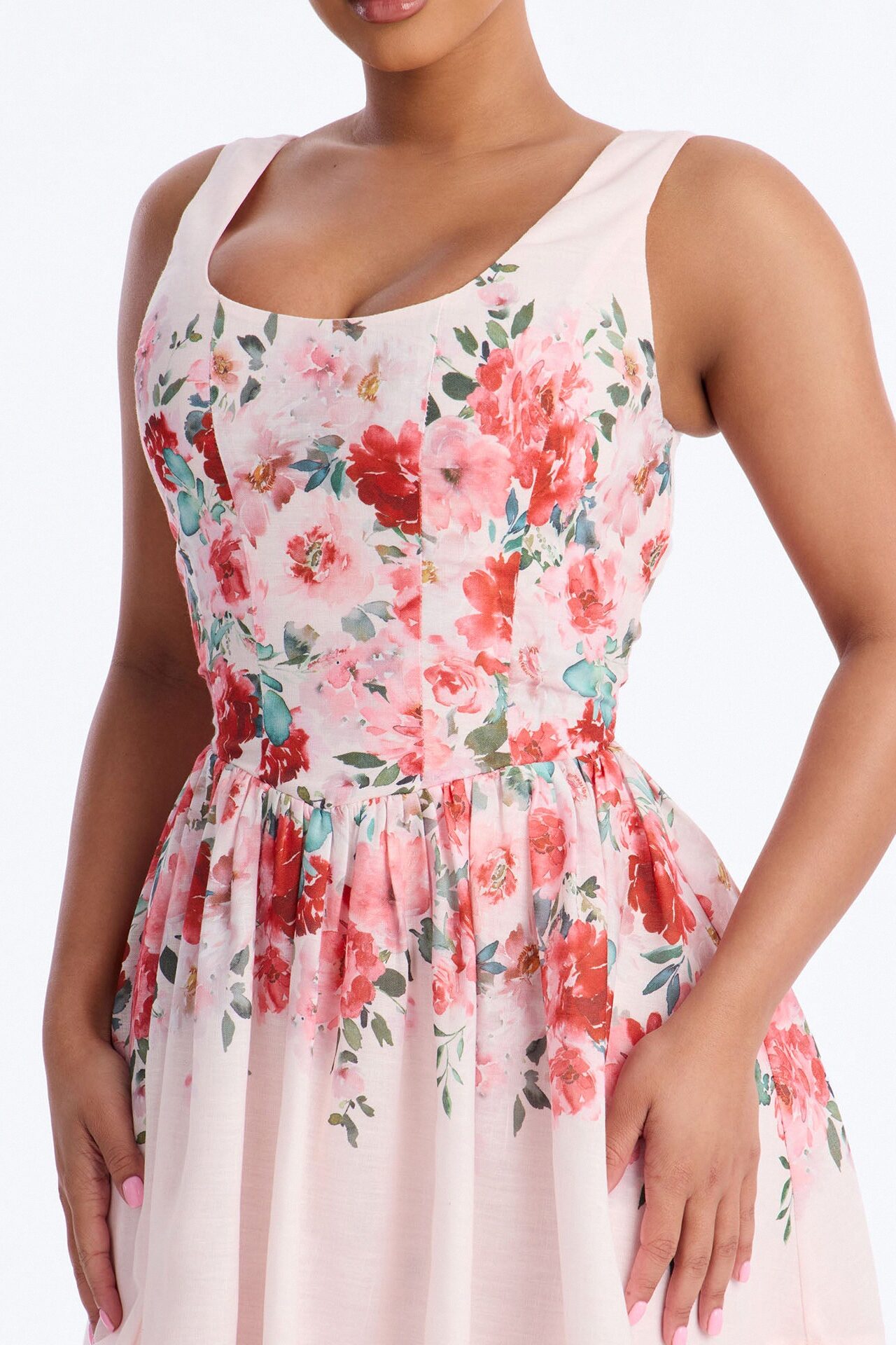 Lyra Floral Linen Mini Dress - Pink