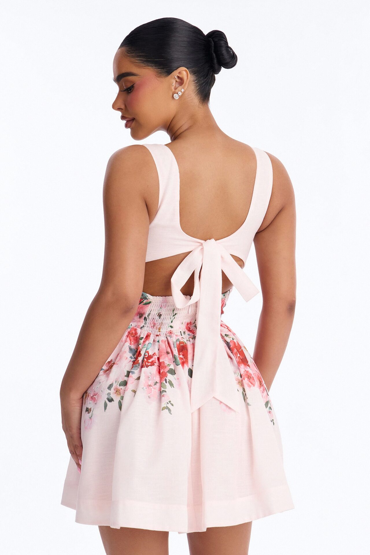 Lyra Floral Linen Mini Dress - Pink