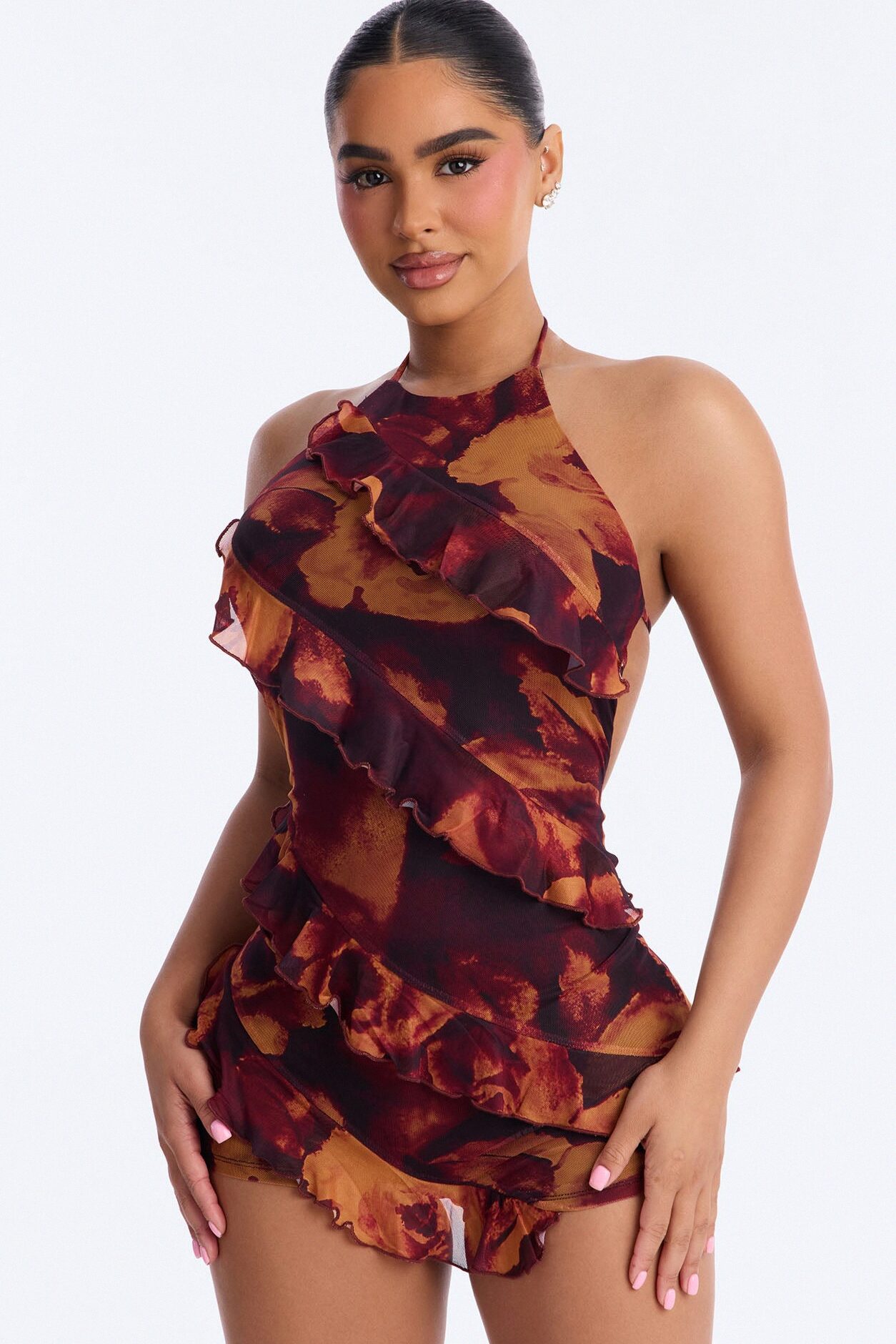 Aria Floral Mesh Micro Romper - Orange