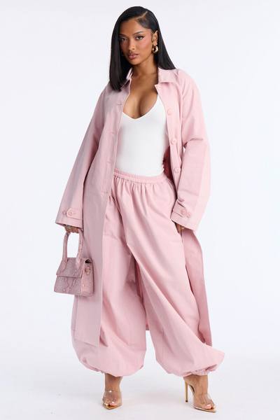 Down The Street Trench Coat Balloon Pant Set - Mauve