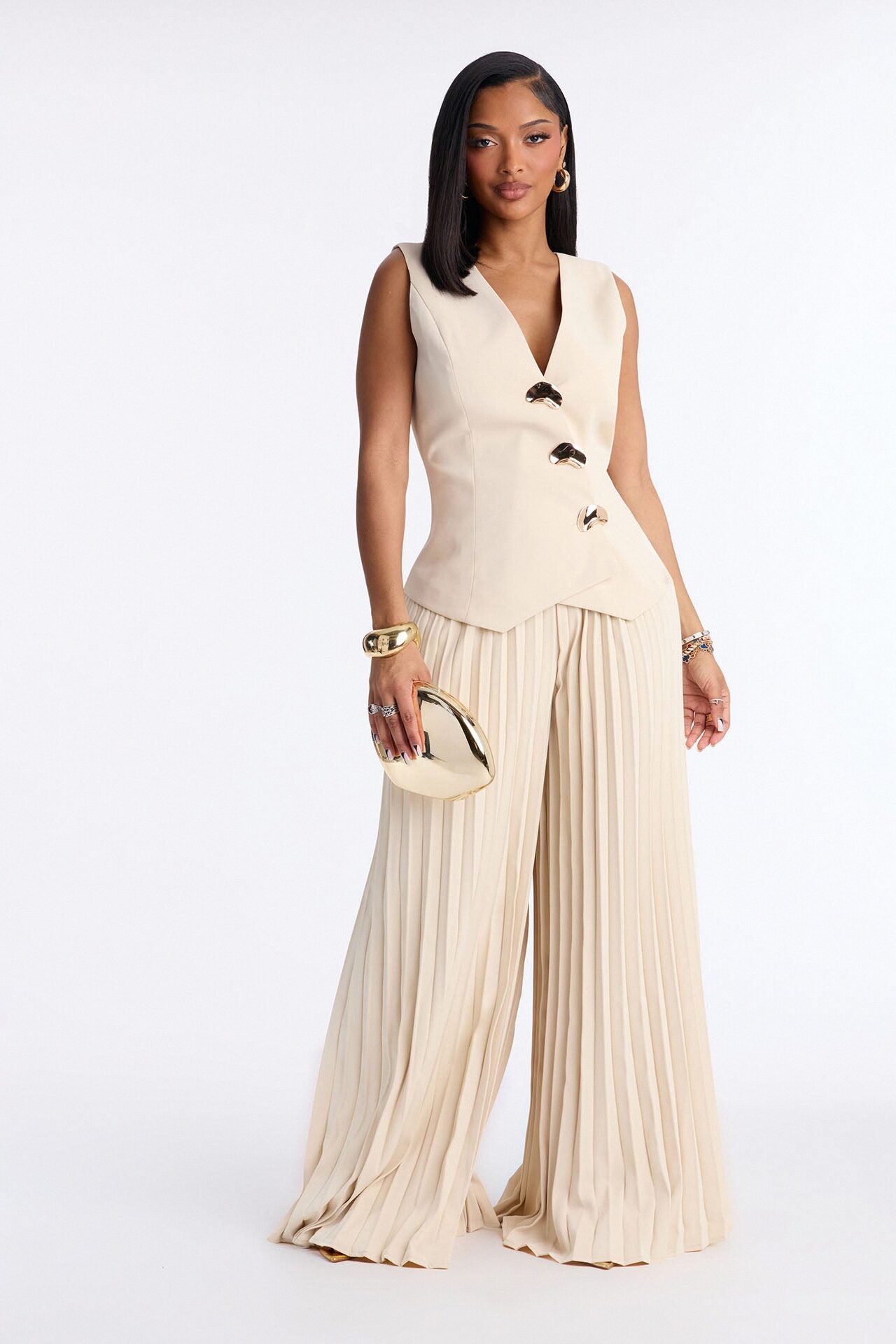 Eleanor Vest Pleated Pant Set - Ivory